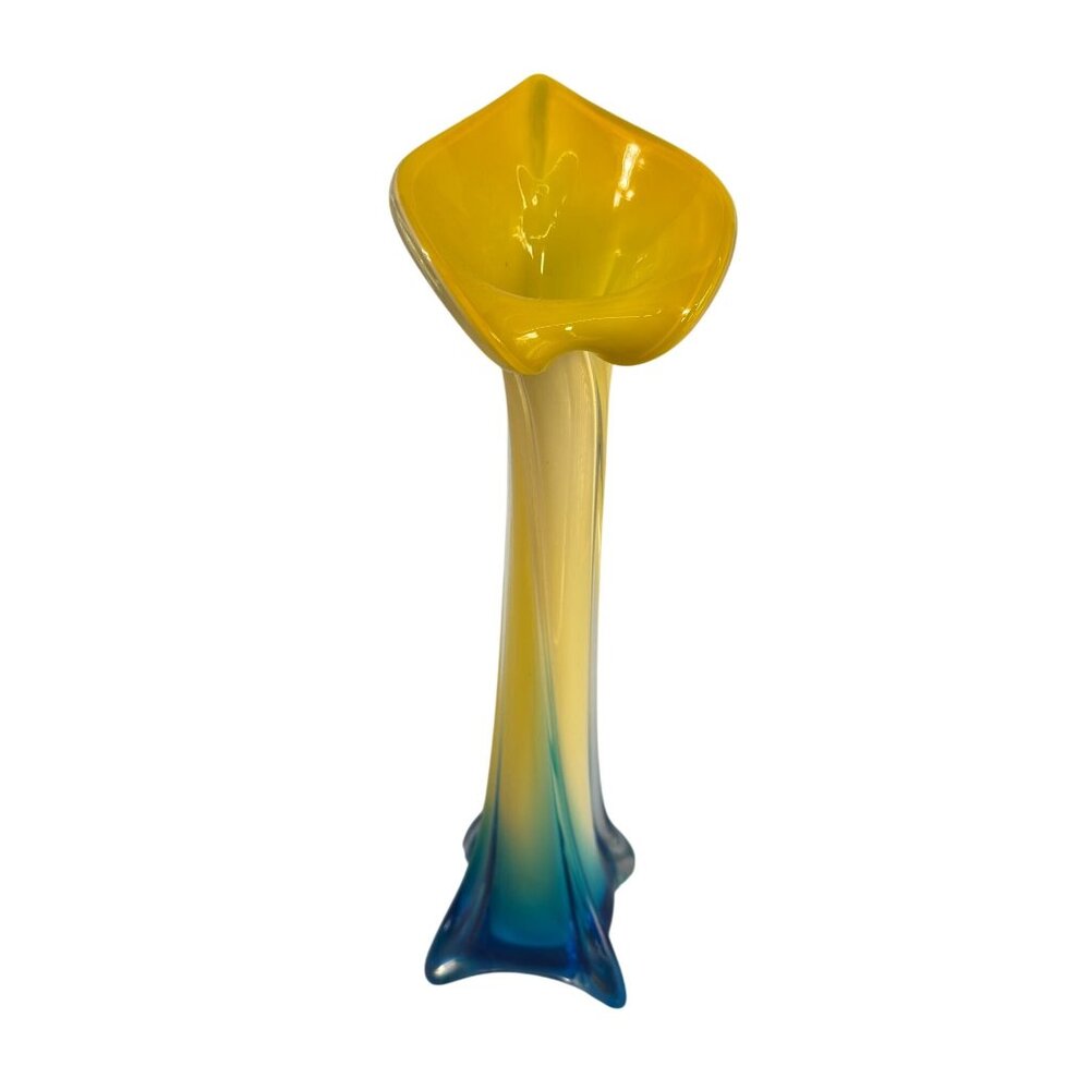 Lily Jack In The Pulpit Art Glass Vase Gradient Yellow & Blue 13" Tall Modern Ho - Picture 3 of 9